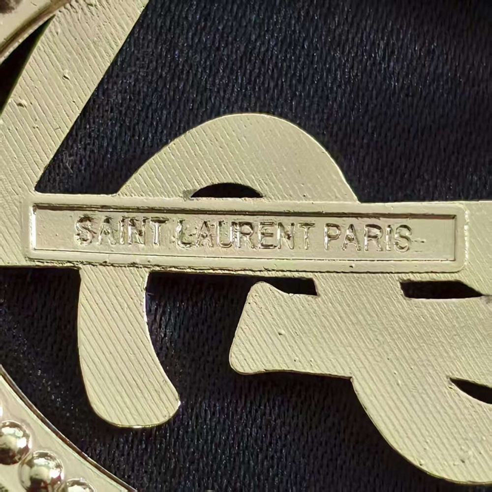 Yves Saint Laurent Vintage Gold Brooch YSL Logo With Stones And Pearls - Picture 4 of 6